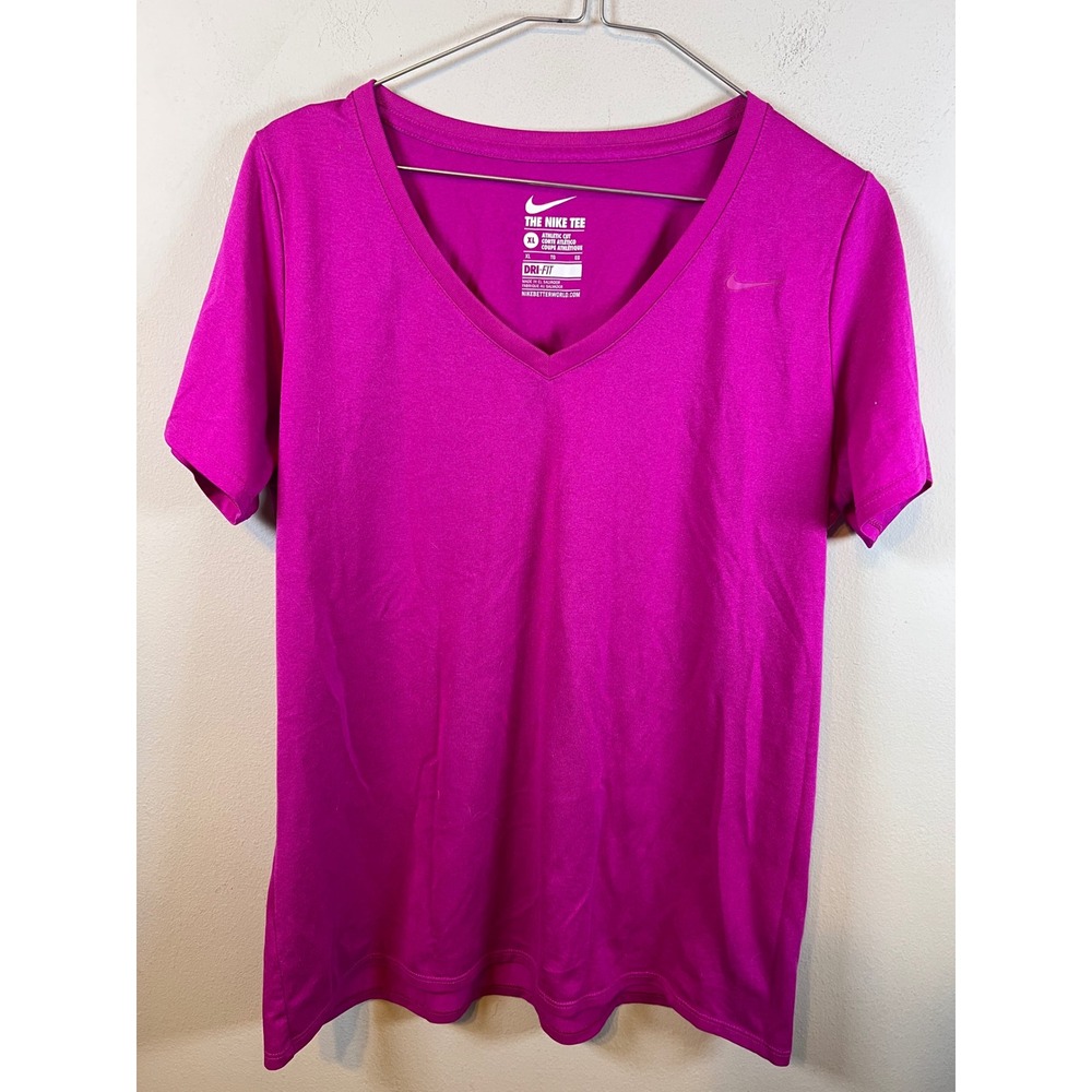 Nike Womens T-Shirt Dri-FIT Performance V-Neck Magenta Pink XL